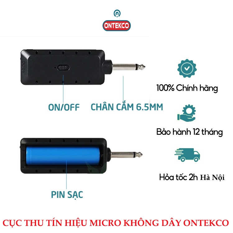Cục thu tín hiệu dành cho micro không dây ONTEKCO MV02| E6| E6s chân 6.5mm cắm vừa amply, loa kéo