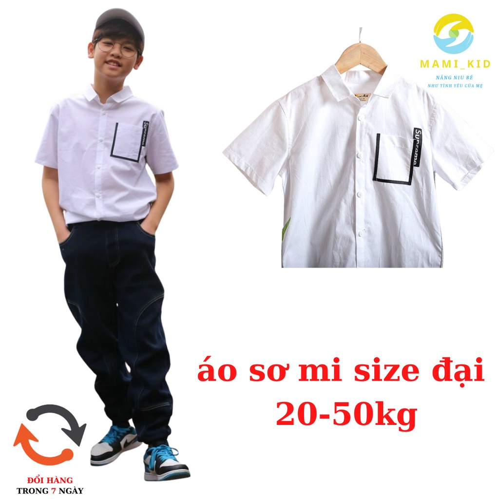 Áo Sơ Mi Cho Bé Mầu Trắng Size Đại Đi Học 20-50kg , sành điệu , Shop Mamikid