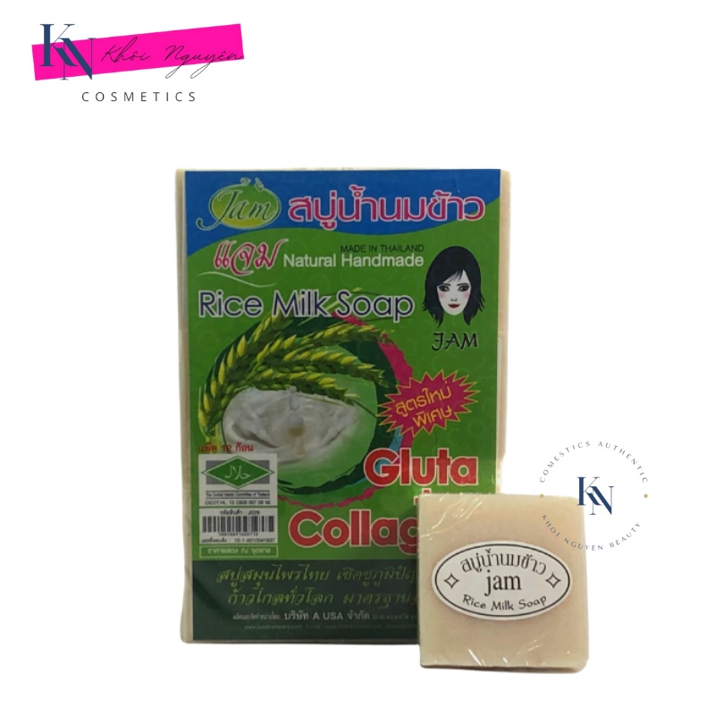 Xà Phòng Cám Gạo Thái Lan Jam Rice Milk Soap Kích Trắng Da Xà Phòng Bánh Vuông 65gr