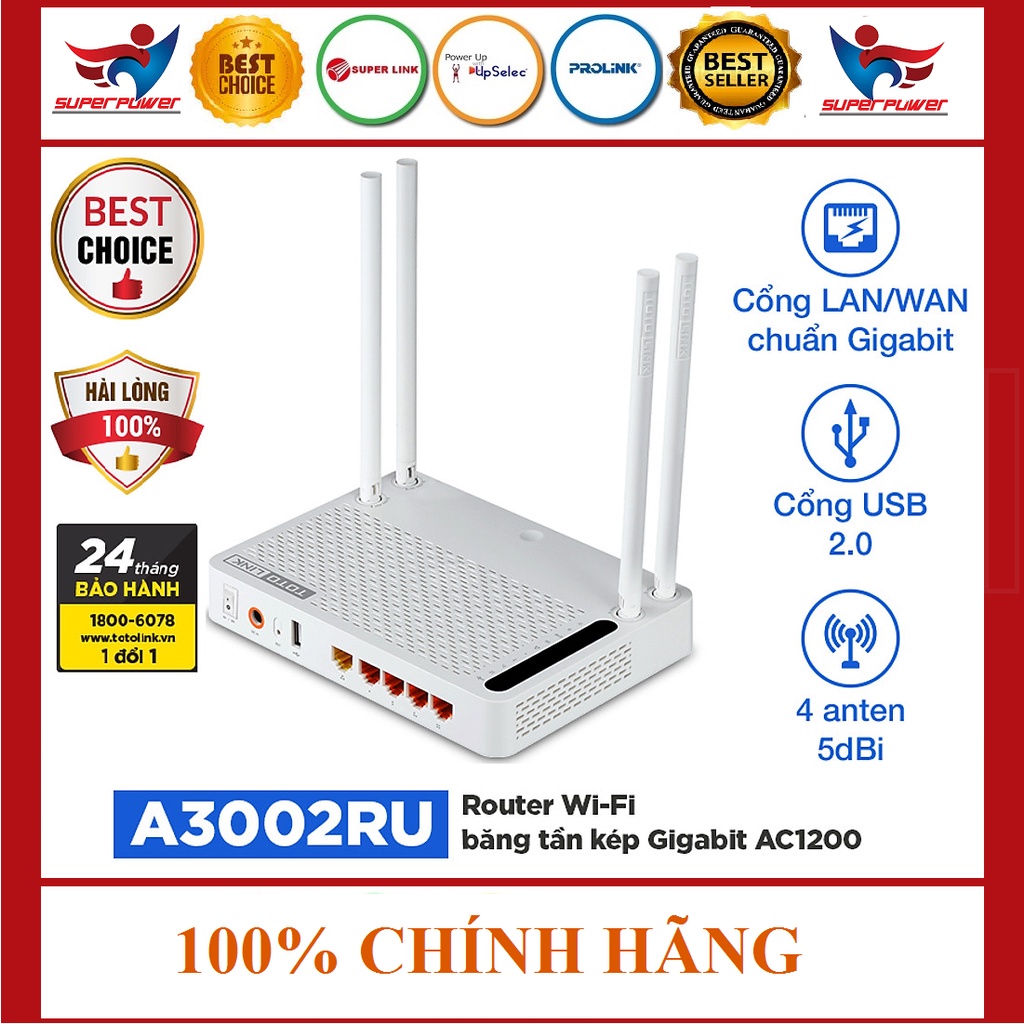 [Mã 254ELSALE giảm 7% đơn 300K] Router Wi-Fi băng tần kép Gigabit AC1200 Router Wifi A3002RU