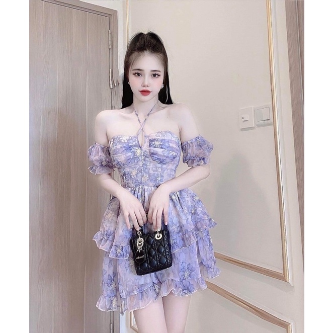 Đầm voan hoa tầng trễ vai phong cách ngọt ngào-hàng thiết kế