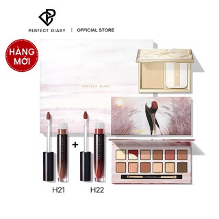Bộ mỹ phẩm Perfect Diary gồm bảng phấn mắt 14g+ 2 Son nước 2.5g+phấn nén 7g họa tiết chim Sếu đầu đỏ hợp thời trang