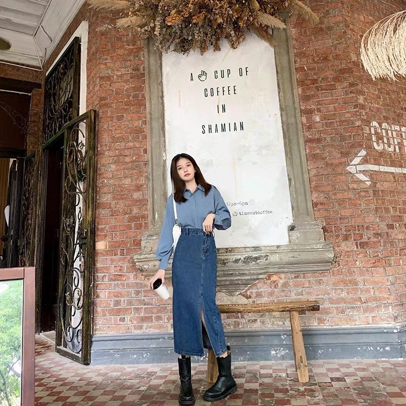 [Sẵn hàng] Chân váy jean maxi xẻ trước | BigBuy360 - bigbuy360.vn