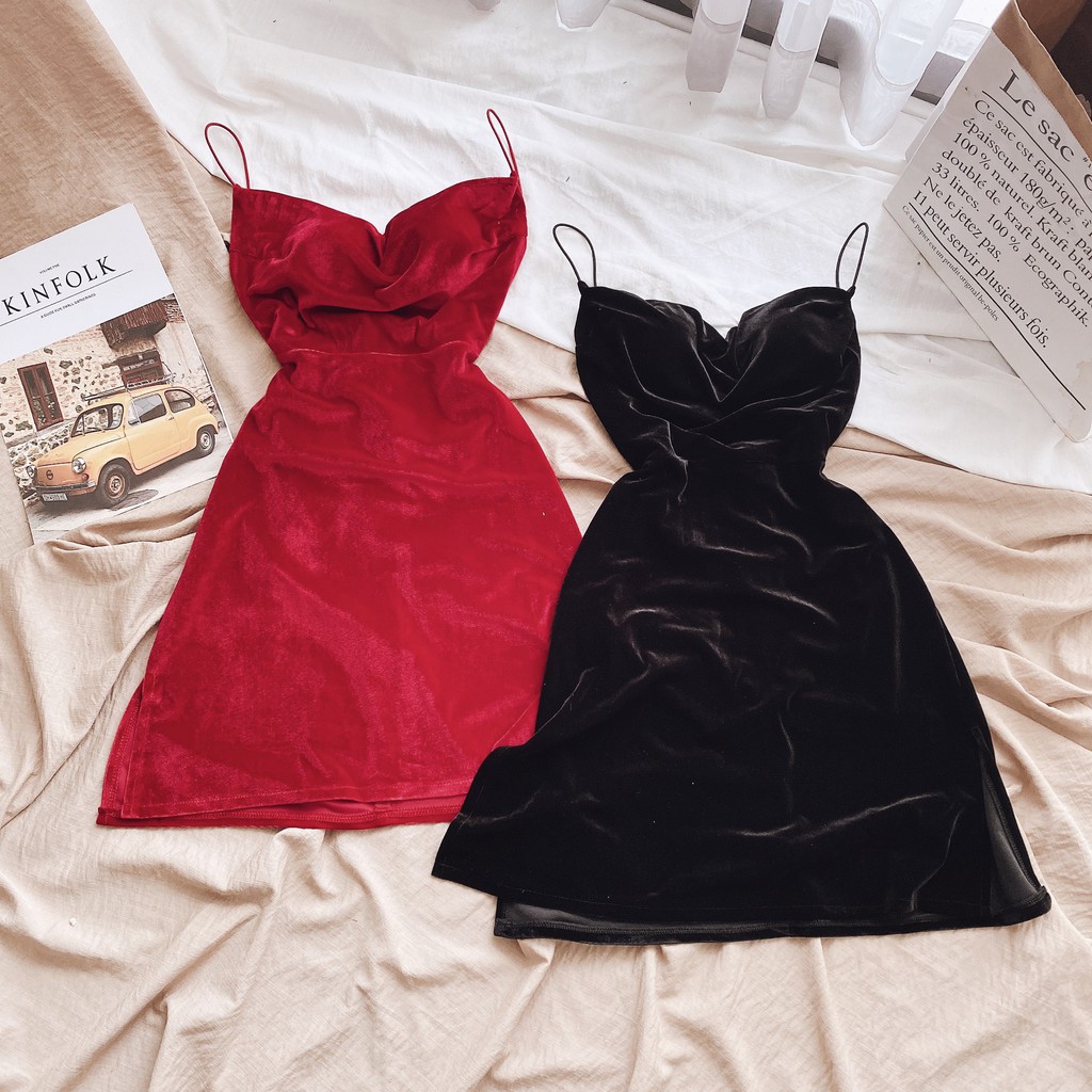 Đầm 2 dây cổ đổ hở lưng xẻ đùi | BigBuy360 - bigbuy360.vn