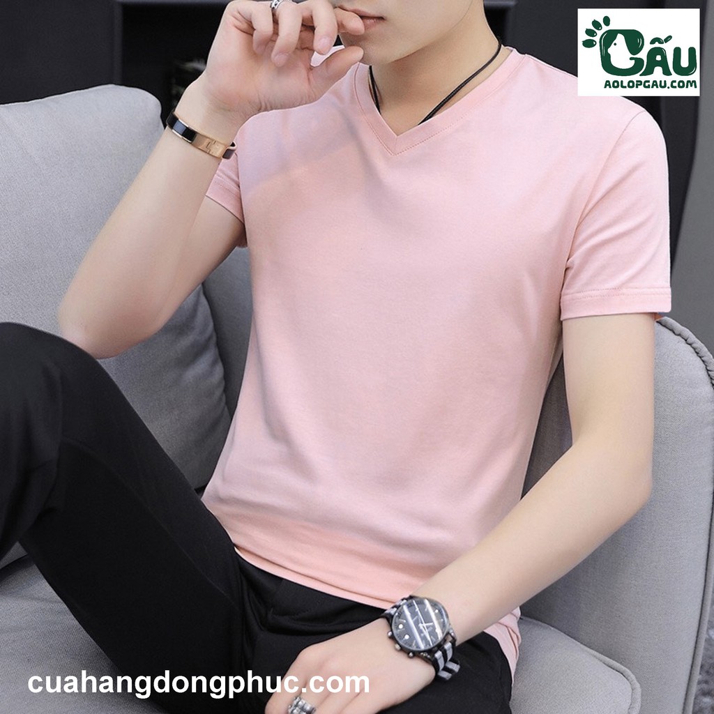 Áo cổ tim Gấu 194 trơn vải coton dày dặn, co dãn, form slìmfit | BigBuy360 - bigbuy360.vn