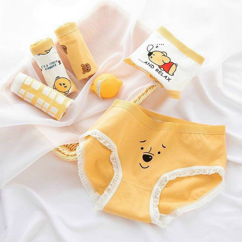 (QLW15) SET 4 Quần Lót Cotton Nữ Sinh Cute Dễ Thương Combo 4 Quần Chip Cạp Thấp Nâng Mông Thông Hơi viền ren