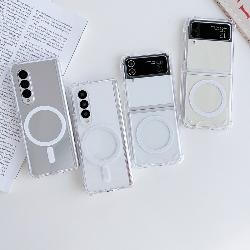 Ốp Điện Thoại Cứng Nắp Gập Từ Tính Kiêm Đế Sạc Không Dây Cho Samsung Galaxy Z Flip 4 5G Flip3 Z Fold 3 4 Fold4