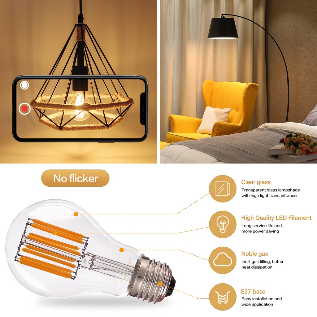 Bóng đèn LED Dây Tóc A19 4W 6W 8W 10W E27 220V