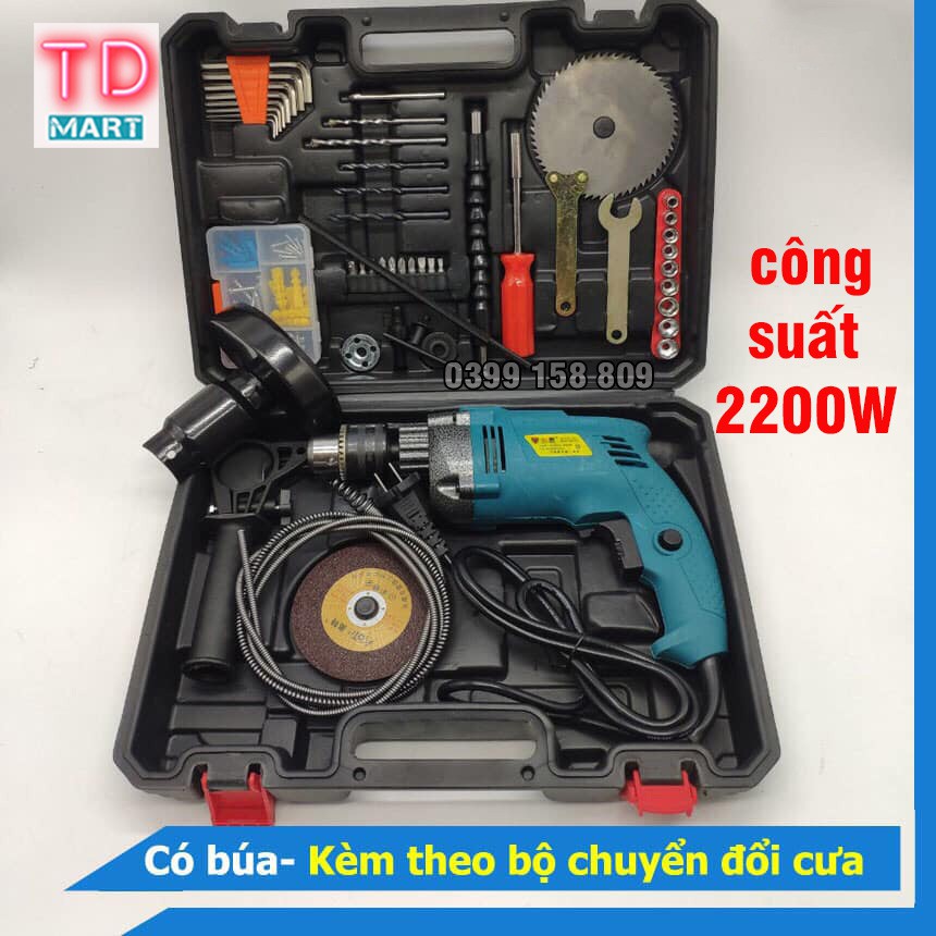 Bộ Máy KHoan Đa Năng Công Suất 2200W Cực Khỏe Tặng kèm bộ dụng cụ sửa chữa 115 chi tiết