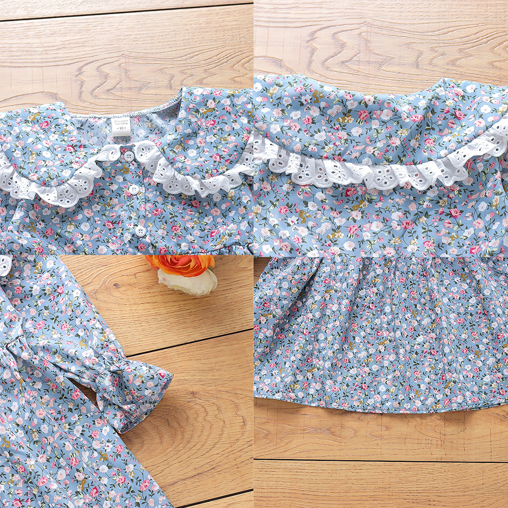 Đầm hoa tay dài kiểu công chúa phong cách vintage xinh xắn cho bé gái