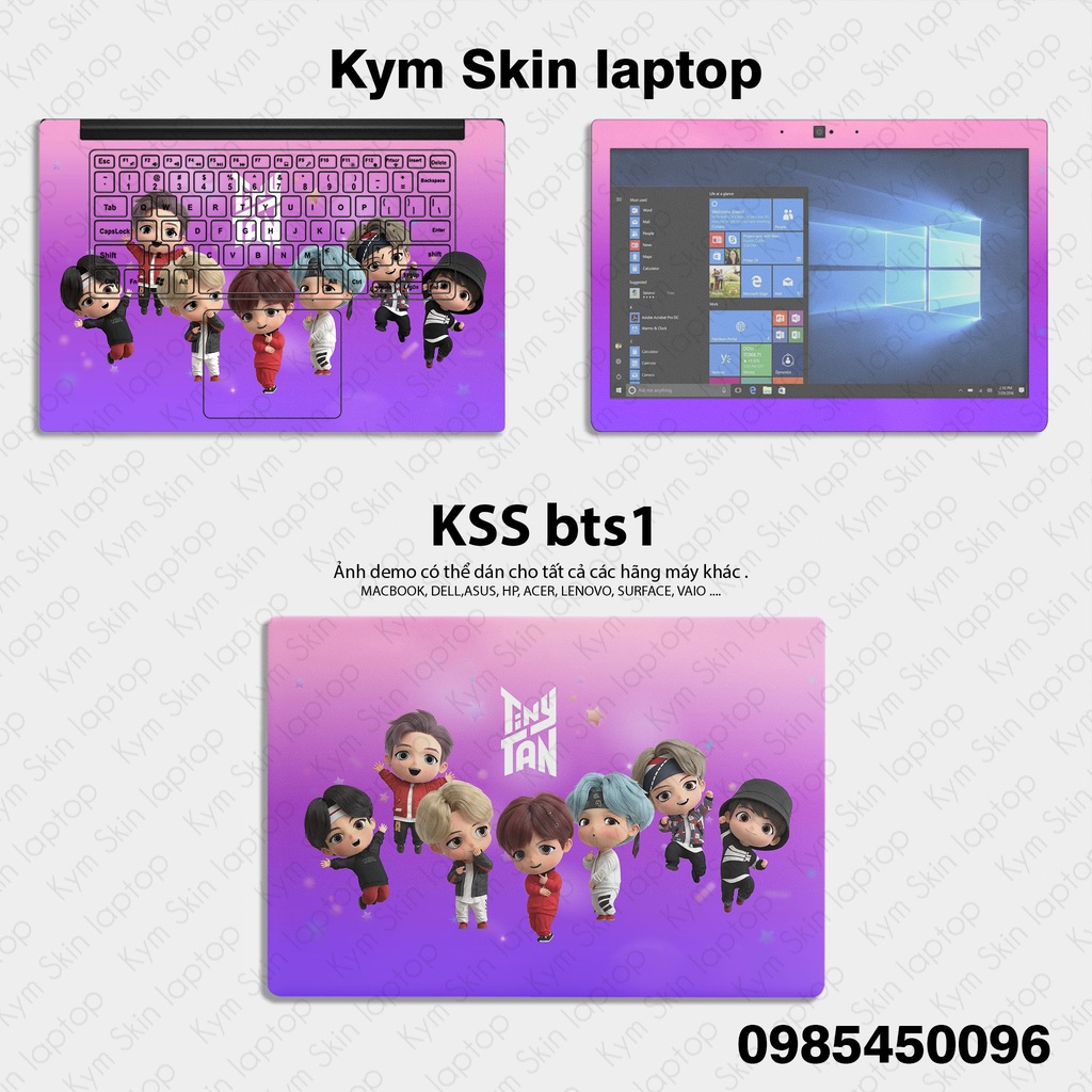 Skin dán laptop chủ đề BT21 - Đã cắt theo kích thước sẵn của riêng từng laptop