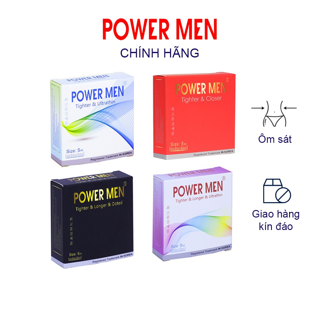 Bao cao su Powermen size nhỏ 49mm, có gai, ôm sát Hộp 03 bcs