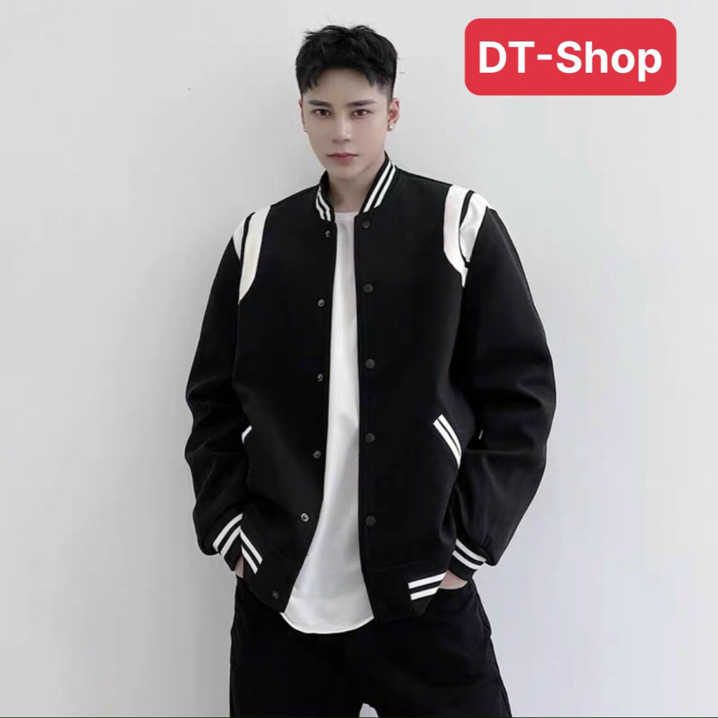 Áo khoác dù bomber trơn nút bấm viền sọc bo phong cách Hàn Quốc chống nắng giữ nhiệt Unisex bigsize nam nữ đi học S0