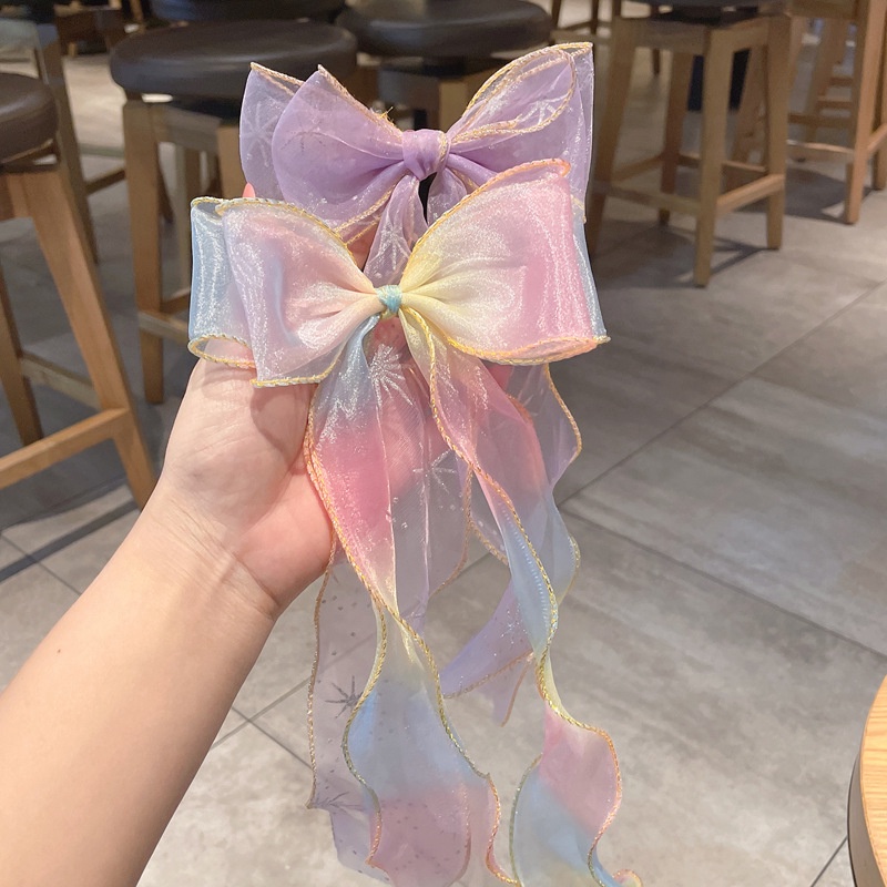 Kẹp tóc đính nơ ruy băng dài nhiều màu thời trang cho bé gái