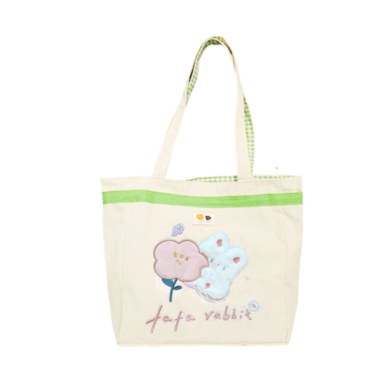 Youyo Túi Xách Mua Sắm Đeo Vai Bằng Cotton Thêu Hình Gấu Nhật Bản Cho Nữ