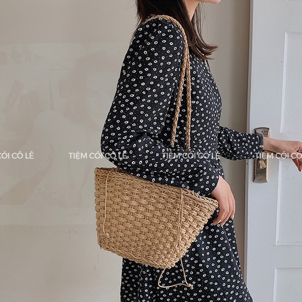 Túi cói đi biển, túi thời trang quai đeo vai buộc nơ ren xinh xắn - Tiệm Cói Cô Lê
