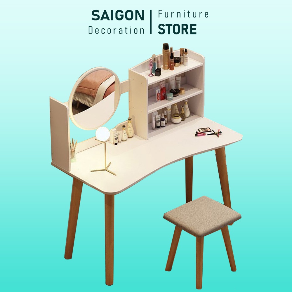 Bàn trang điểm gỗ phong cách Bắc Âu có gương decor phòng ngủ - SGP84