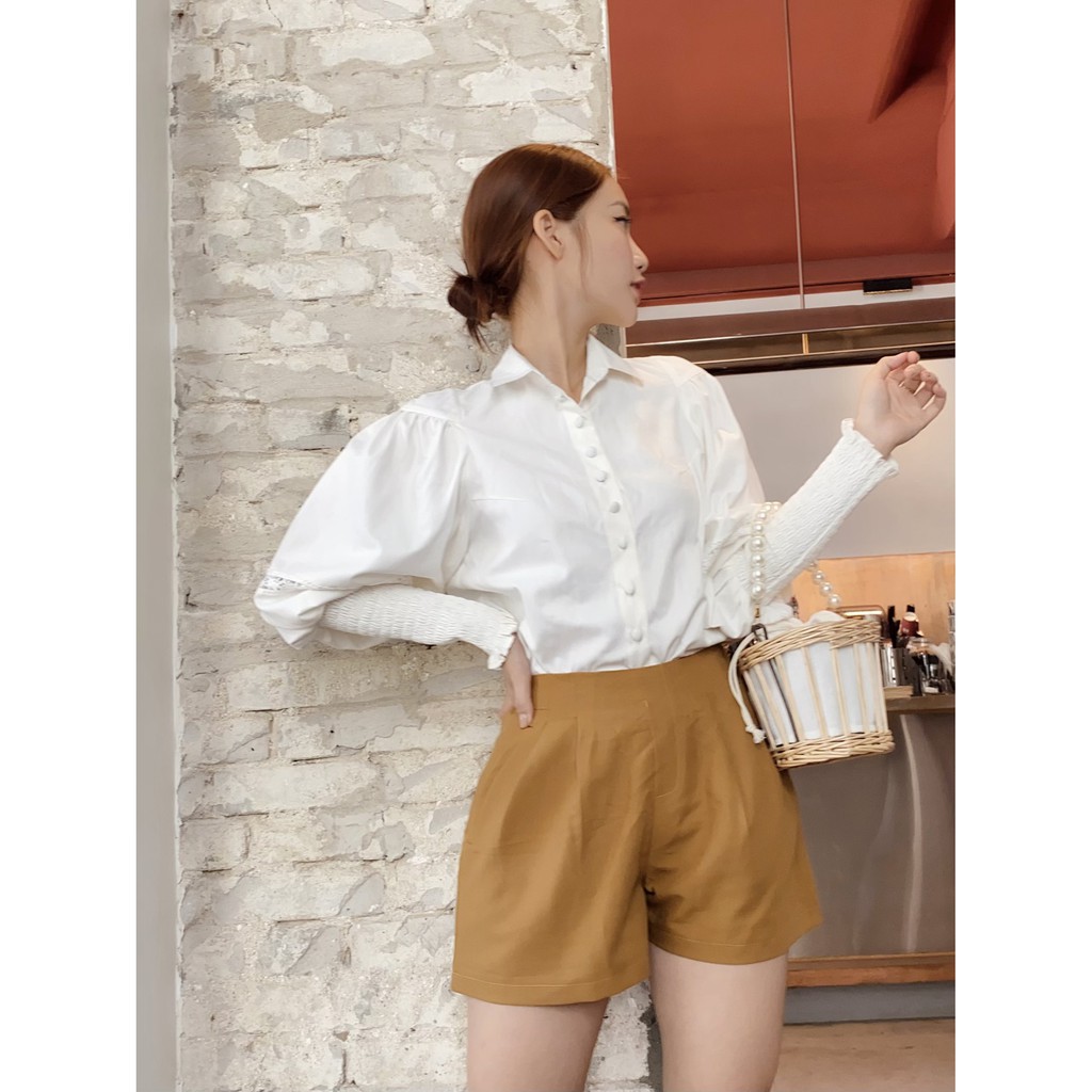 TUBYCATU | Quần short nâu 4 ly 2 túi mổ