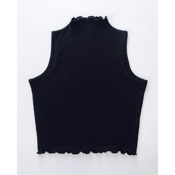 Áo Croptop F21 Thun Cotton Gân Rip Đen Cổ Lọ Sát Nách Lai Cuốn Biên
