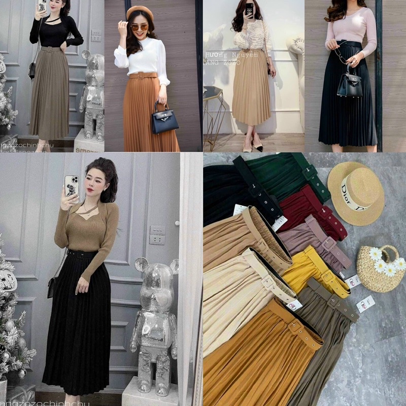 Chân váy xếp ly tặng kèm đai xịn nữ tính phong cách Hàn quốc