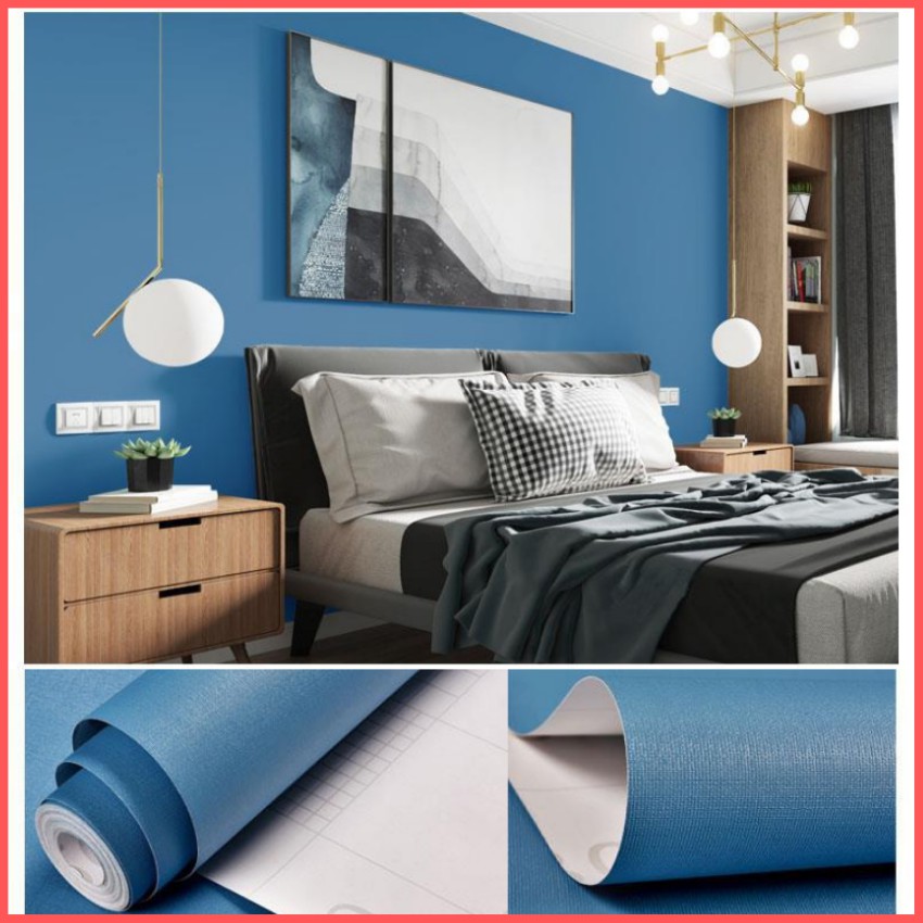 Giấy dán tường màu xanh dương đậm mặt nhám có keo sẵn khổ rộng 45cm, giấy decal dán tường một màu xanh dương - Lala Mart