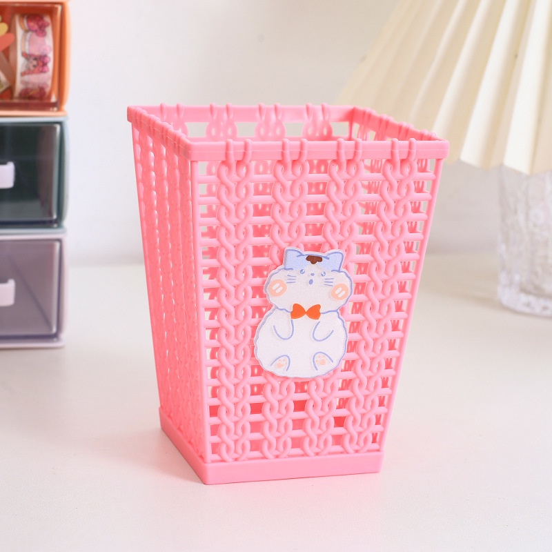 Ống cắm bút giỏ đan hình vuôngGIADUNGTONGKHO1cốc bút decor bàn học kèm sticker siêu dễ thương, ống đựng bút để bàn