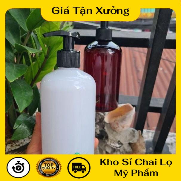 Chai Chiết Mĩ Phẩm ❤ TRÙM SỈ ❤ Chai nhựa pet vòi nhấn sữa tắm Nâu,Trắng Lùn 500ml chiết mỹ phẩm