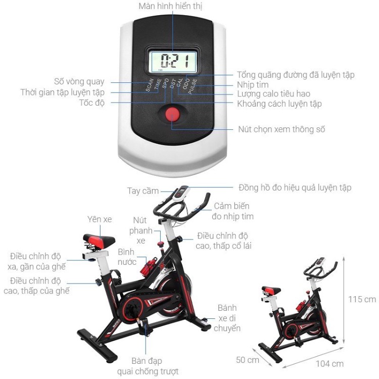 Xe đạp tập gym thể dục tại nhà King Sport BK-5809 khung thép chịu lực sơn tĩnh ...