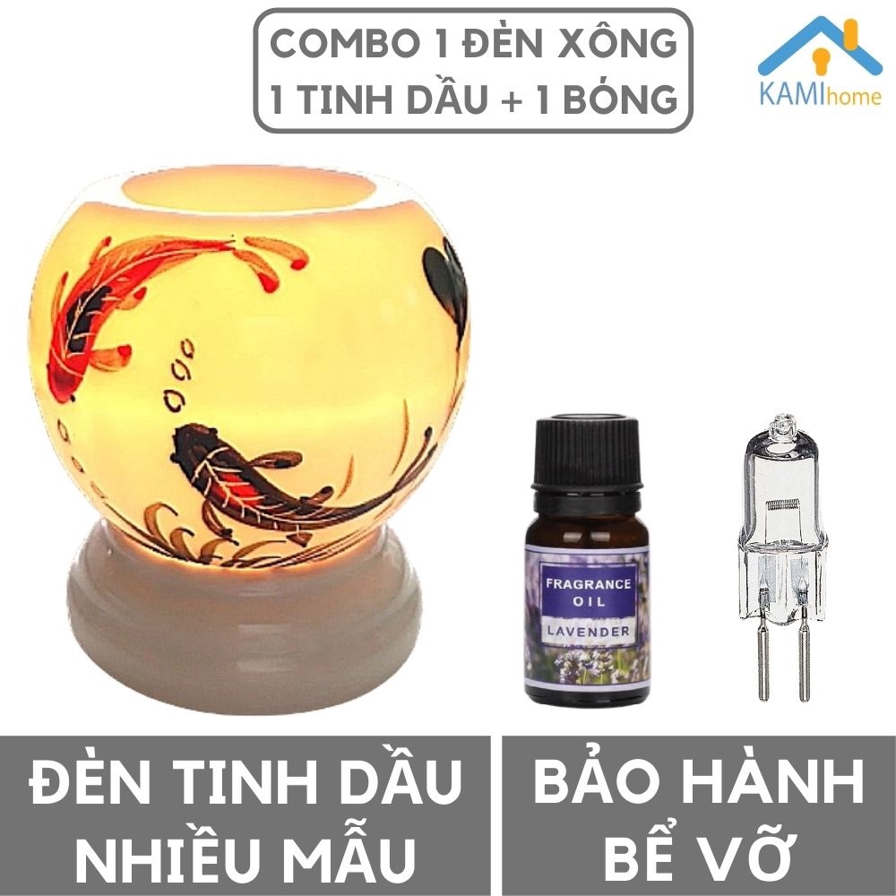 Combo Đèn xông tinh dầu hình Tròn (Chọn Mẫu) + 1 bóng đèn + 1 Tinh dầu hương thơm đuổi diệt muỗi