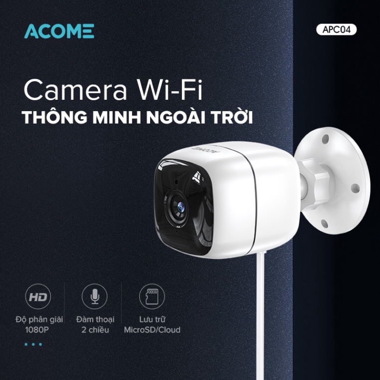 Camera Wifi thông thái ngoài thiên nhiên ACOME APC04 độ sắc nét 1080P/2M, Đàm thoại hai chiều, Chống nước IP65