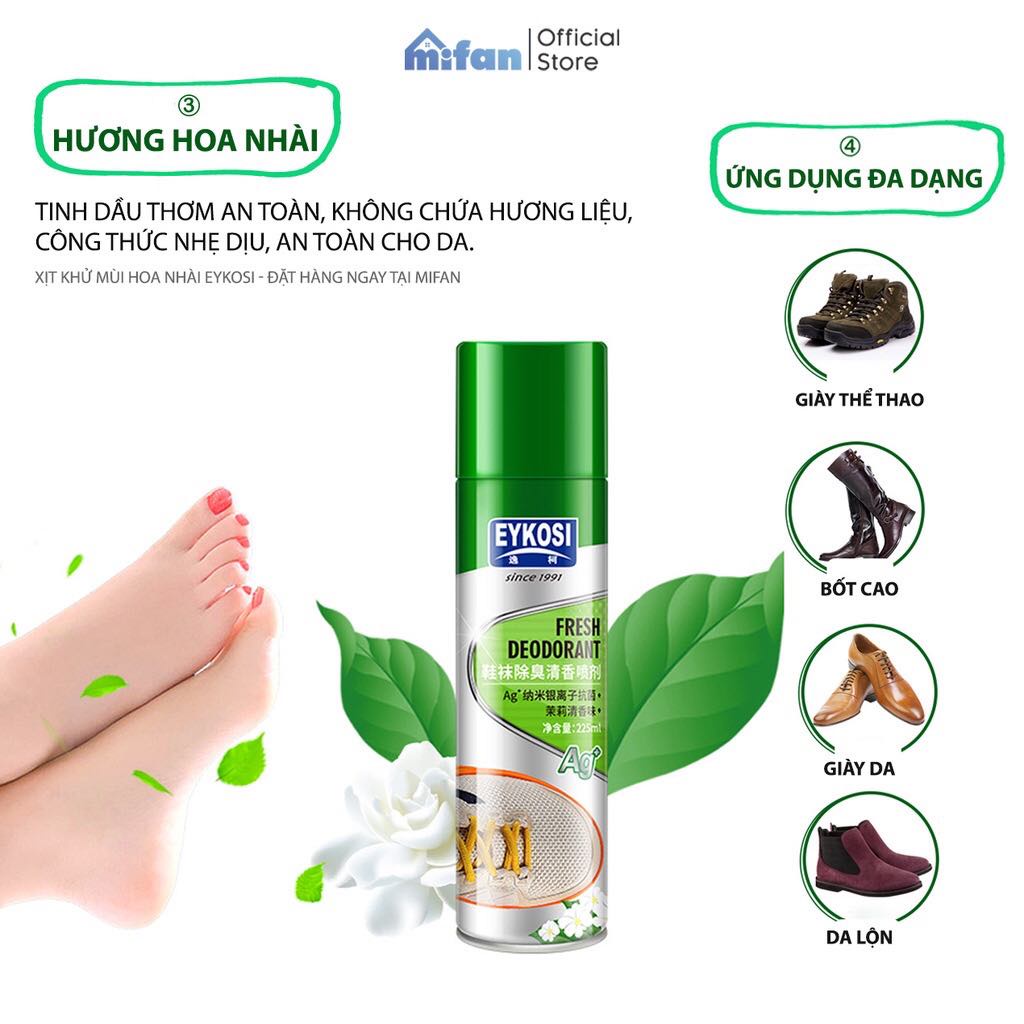 Chai xịt khử mùi giày EYKOSI tiện dụng khử triệt để mùi hôi và các vi khuẩn