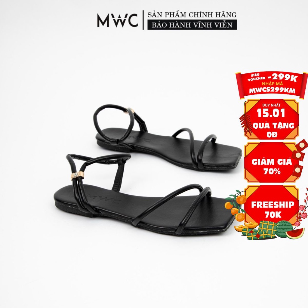 Giày Sandal Nữ MWC Đế Bệt Mũi Vuông Quai Mảnh Dây Chéo Trẻ Trung Màu Đen Kem NUSD- 2765