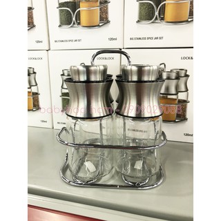 Set 4 hũ đựng gia vị lock&lock big stainless glass spice jar llg849 *4