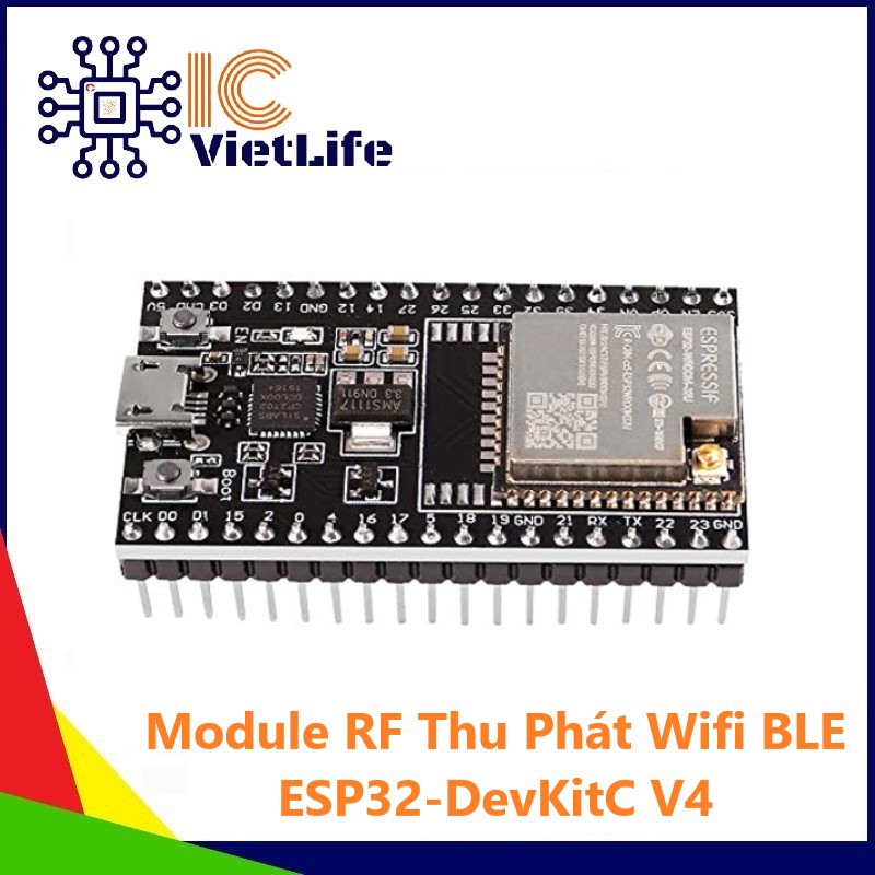 Module RF Thu Phát Wifi BLE  ESP32-DevKitC V4 Tặng Kèm Ăng Ten 2.4GHz 3dBi IPEX (BẮT SÓNG MẠNH GẤP 3 LẦN WIFI ON BOARD)