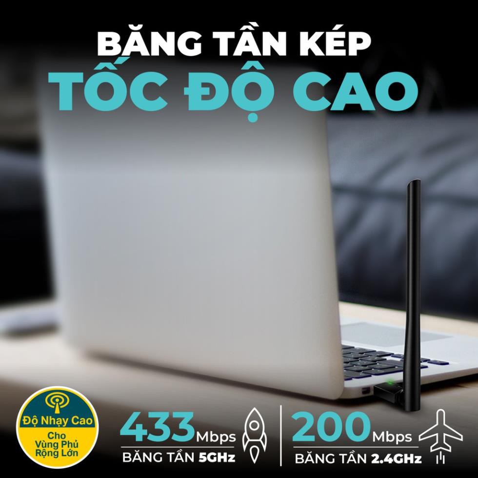 USB wifi TP-Link chuẩn AC600 Mbps USB adapter băng tần kép wifi Archer T2U Plus