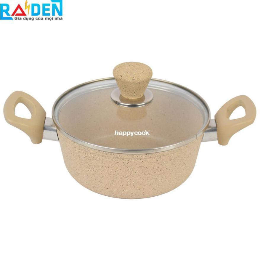 Nồi 2 quai chống dính vân đá Happycook Charm N16-CH size 16cm, dùng được bếp ga, bếp hồng ngoại, bếp từ