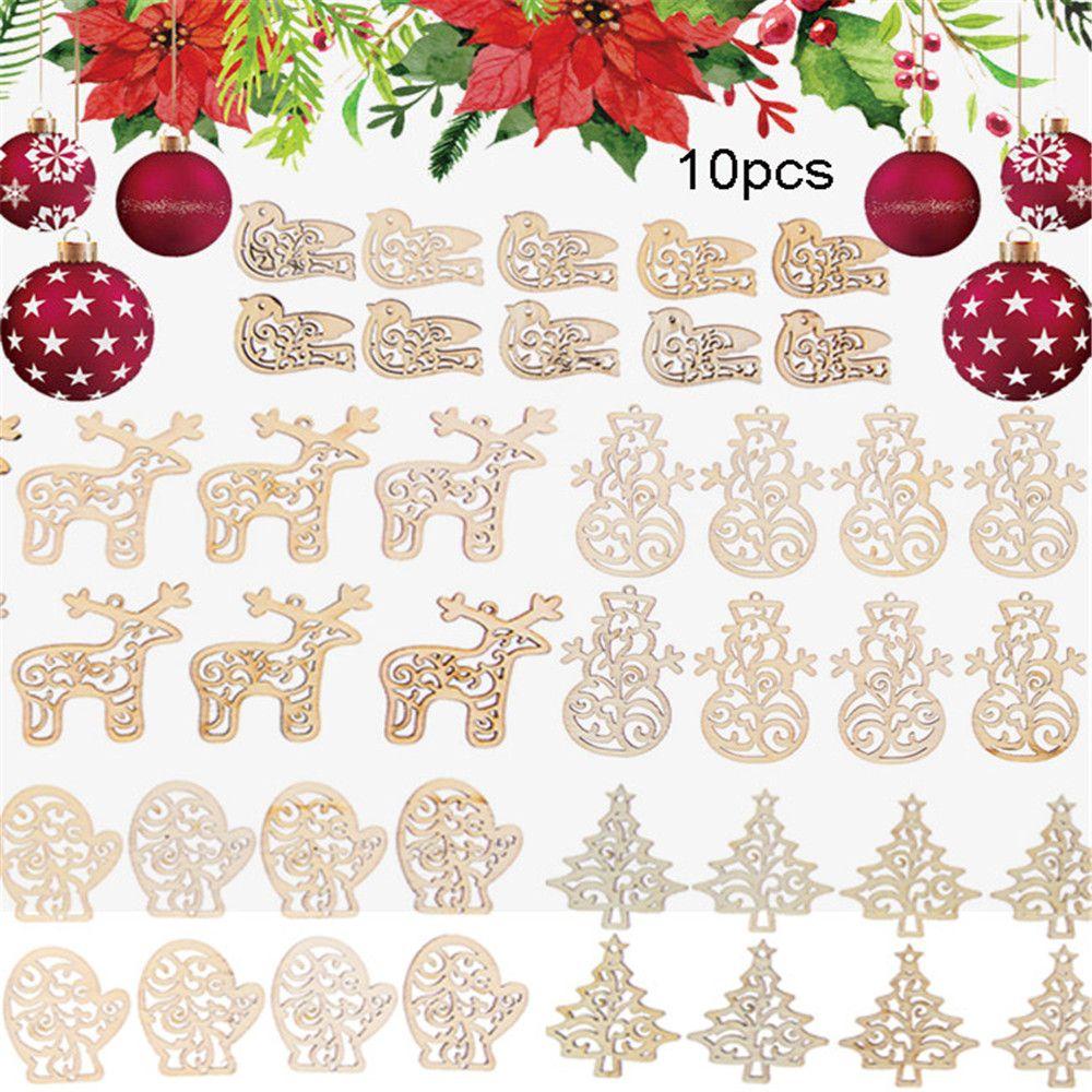 Set 10 Phụ Kiện Treo Trang Trí Giáng Sinh Bằng Gỗ