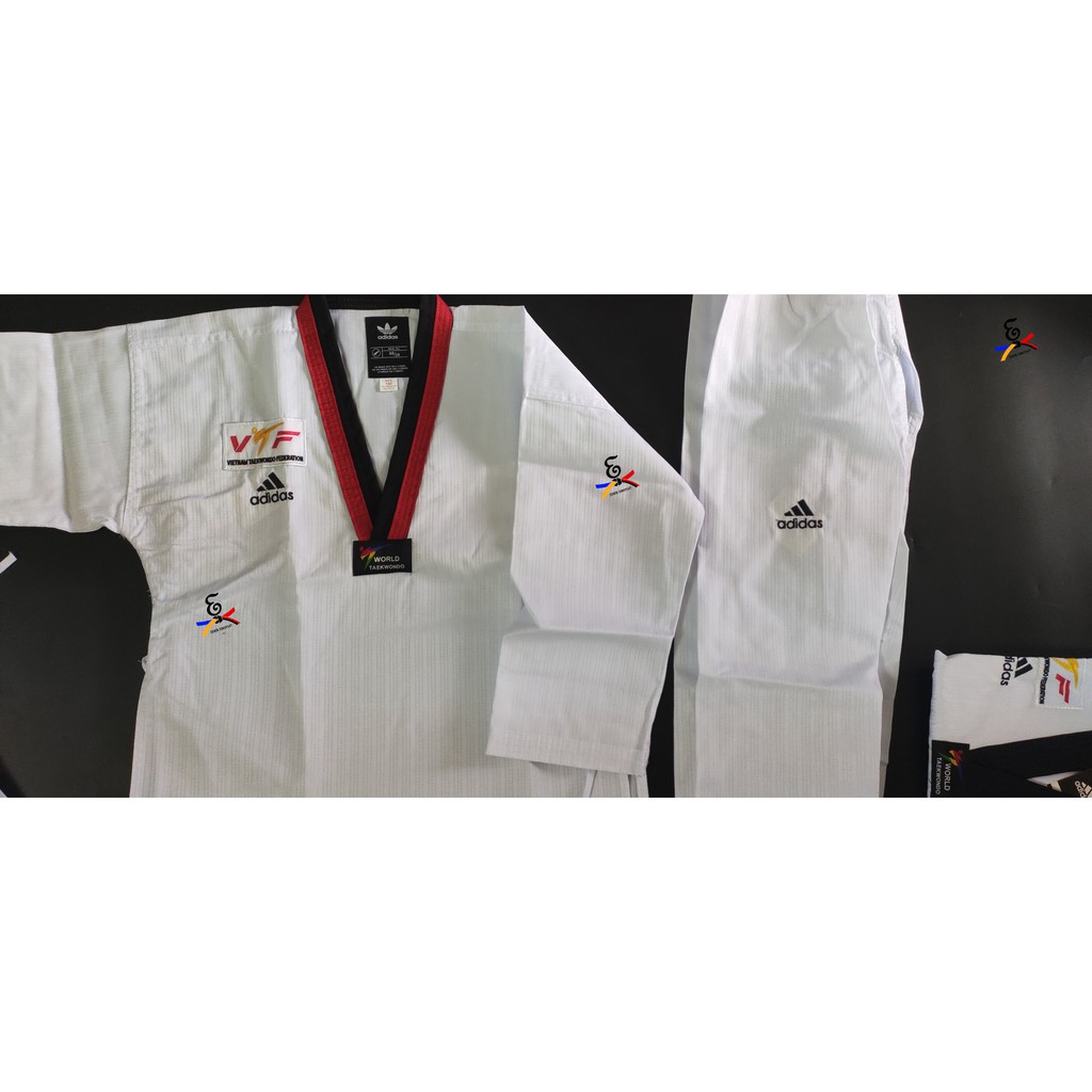 Võ phục Taekwondo cổ Đen, Đỏ Đen (Tặng kèm logo VTF)