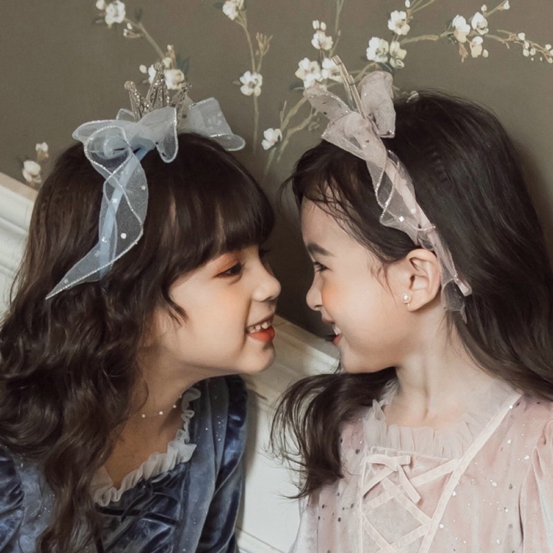 Bờm nơ voan vương miện Hàn quốc cho bé gái