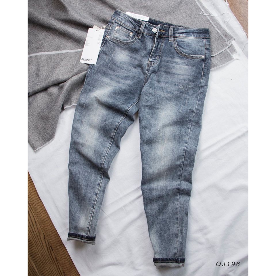 Quần Jean nam xanh xước Carrot Fit DENIMST 196 | BigBuy360 - bigbuy360.vn