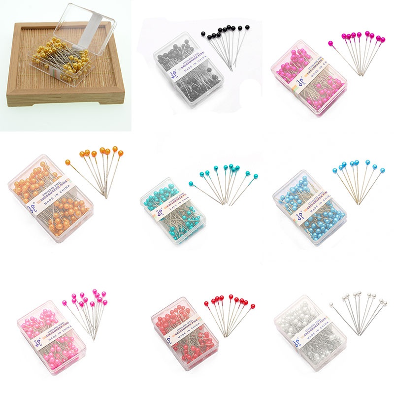 Hộp 100 Kim Ghim Đầu Tròn 36mm Nhiều Màu Sắc Dùng Trong May Mặc Diy