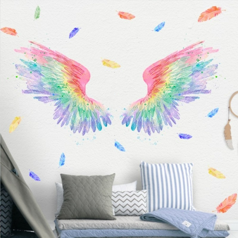 1 Cặp Giấy Dán Tường Hình Đôi Cánh Thiên Thần Màu Sắc Thủ Công DIY Trang Trí Phòng Ngủ/Sofa