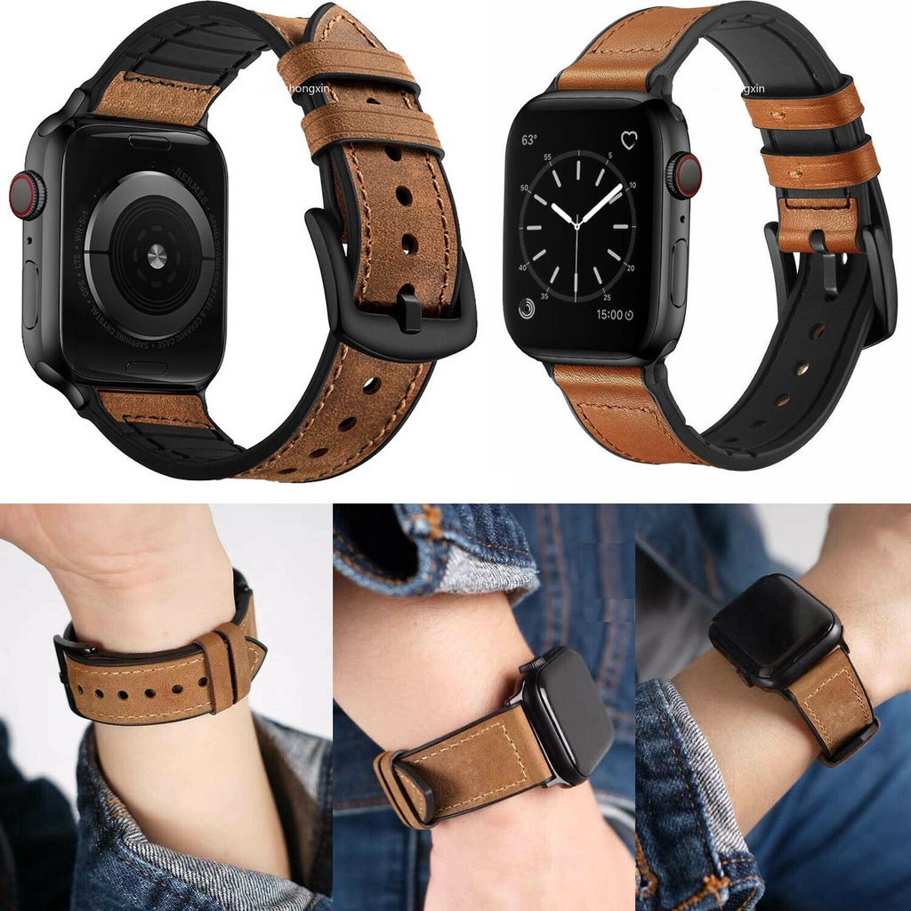 Dây Đeo Bằng Da Và Silicon Cho Đồng Hồ Thông Minh Apple Watch iWatch 7 SE 6 5 4 321 41mm 45mm