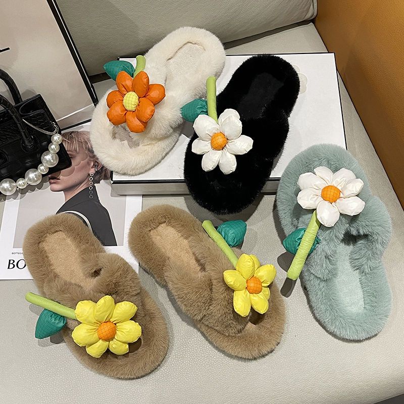 Dép Bông Quai Chéo Phối Lông Thời Trang Thu Đông 2022 Cho Nữ