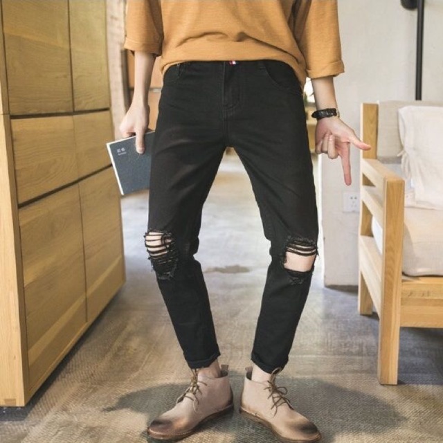 Quần rách nam đen rách gối kiểu đẹp (113)