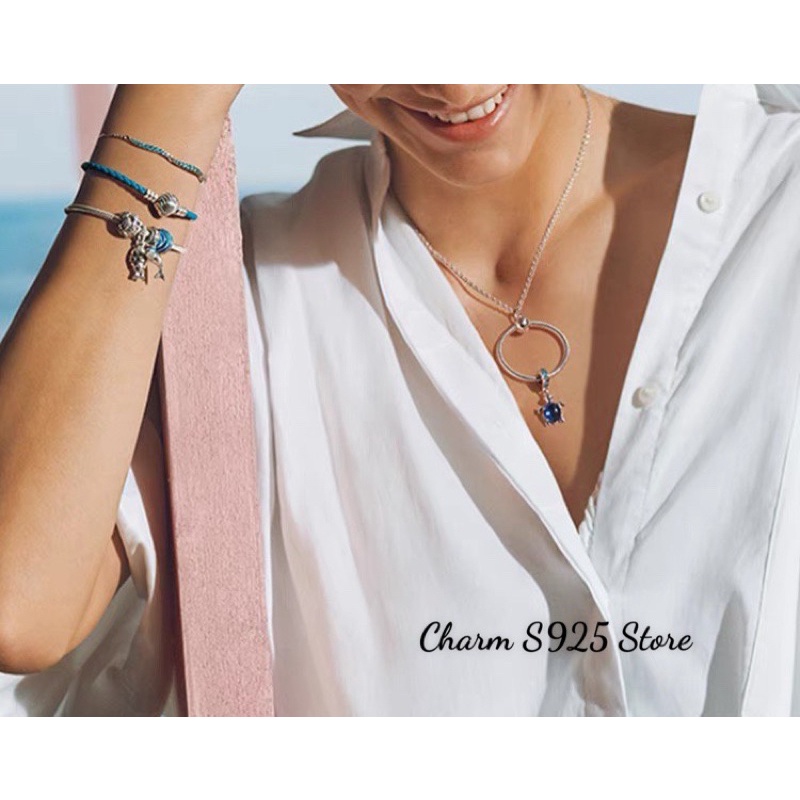 combo bộ vòng tay charm pan mềm mix 5 hạt charm đại dương xanh bạc s925