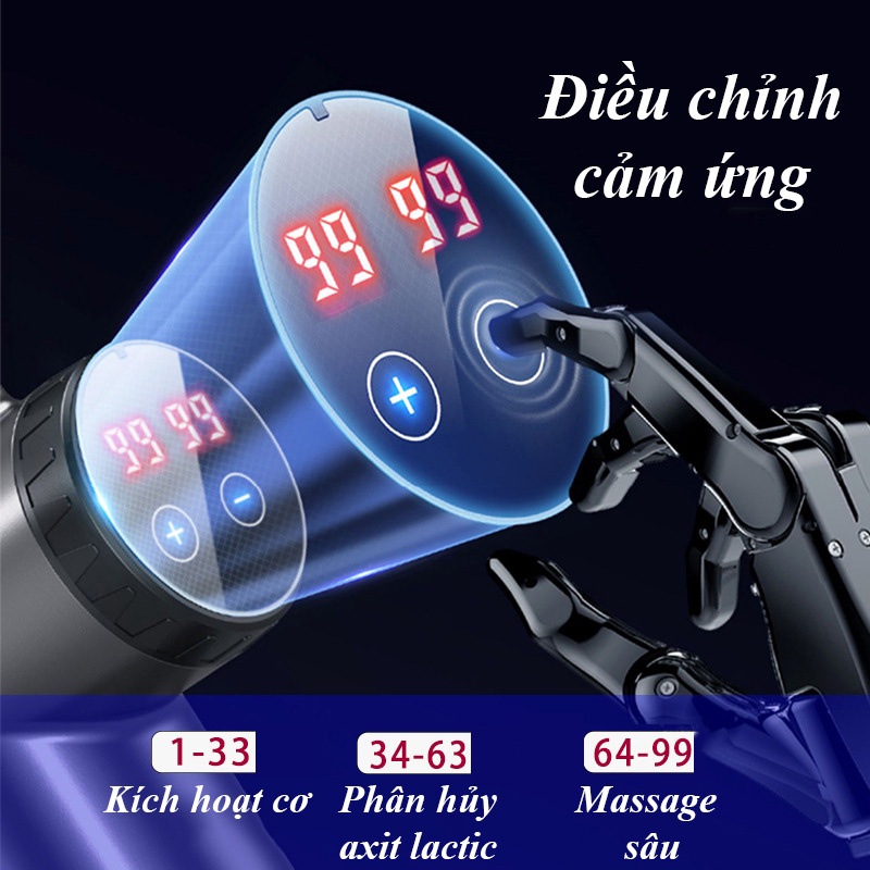 Súng máy massage cầm tay cao cấp KONKA 99 mức độ rung, 8 Đầu Massage,Màn LCD, điều khiển Cảm Ứng 1 chạm