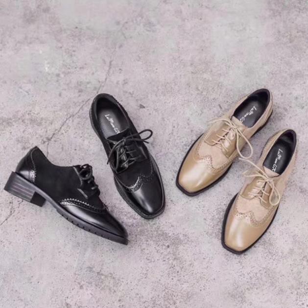 (Có sẵn Đủ size) Giày Oxford nữ cao cấp phối da lộn da lì (Màu Đen Nâu) Đế cao su 4p phân cm tôn dáng dễ phối đồ -h91 | BigBuy360 - bigbuy360.vn