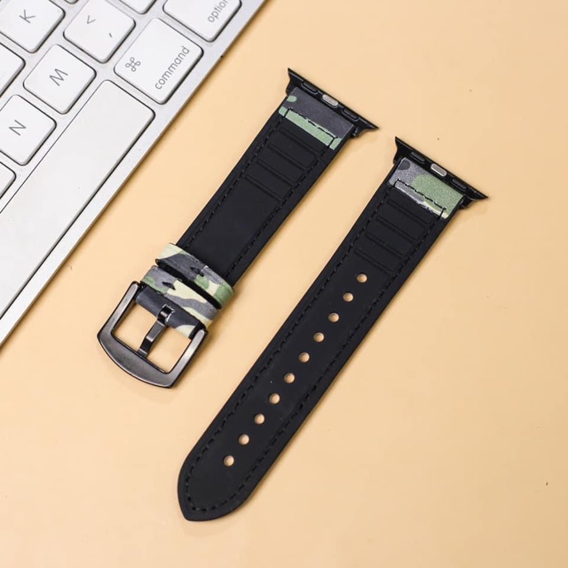 Dây cao su phối da in hoạ tiết camo cực chất dành cho apple watch