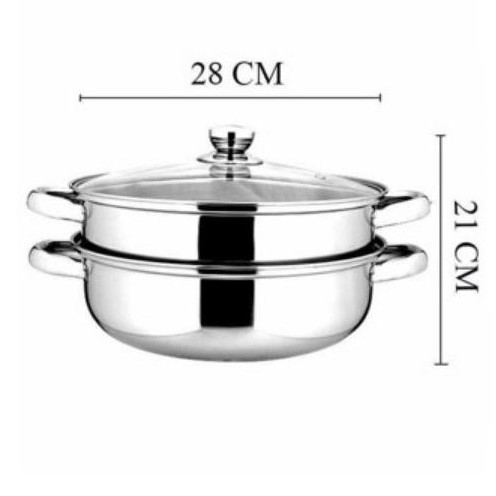 Bộ xửng hấp inox 28cm - nồi hấp đa năng 2 tầng cao cấp nắp kính